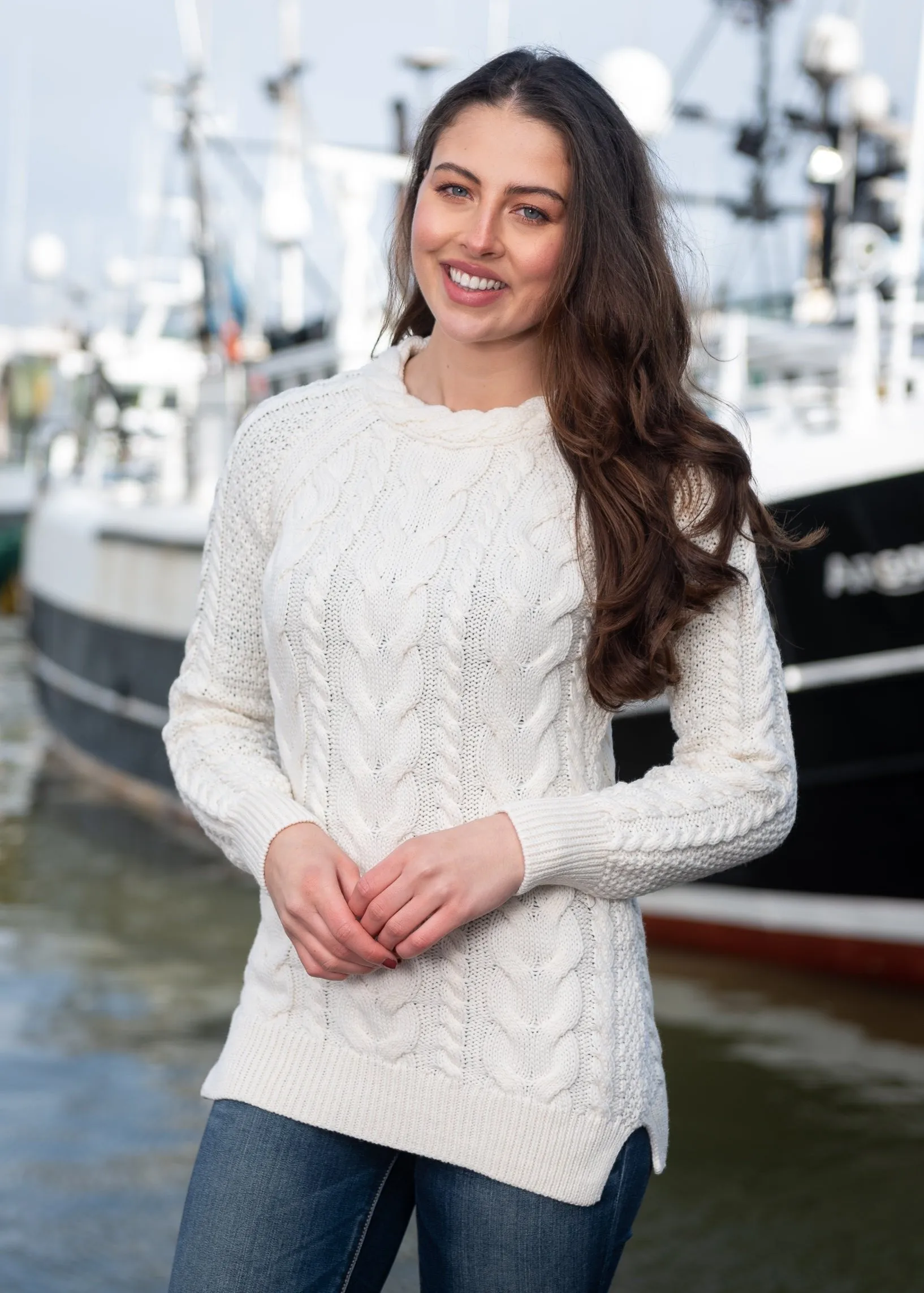 Aran Crew Neck Cashmere Sweater | Natural