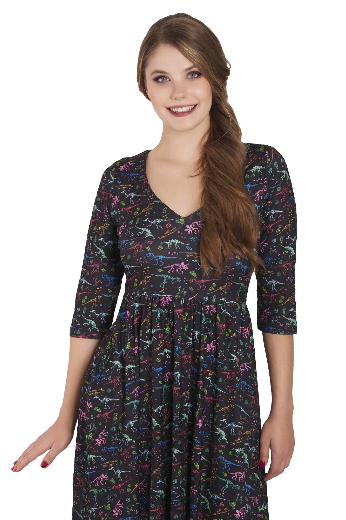 Billie Black Dinosaur Skeleton Fossil Dress