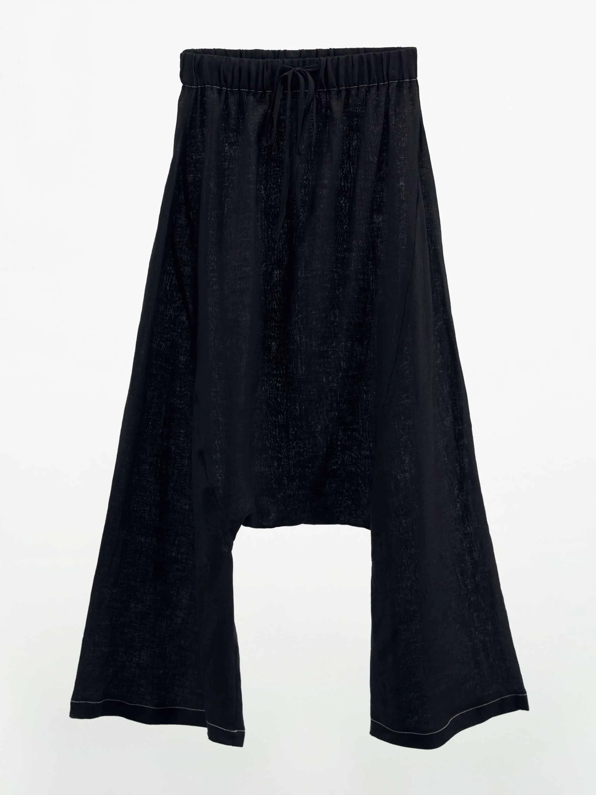 Black linen trousers with topstitching