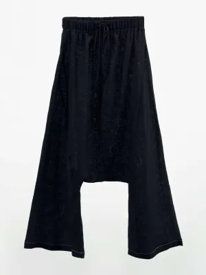 Black linen trousers with topstitching