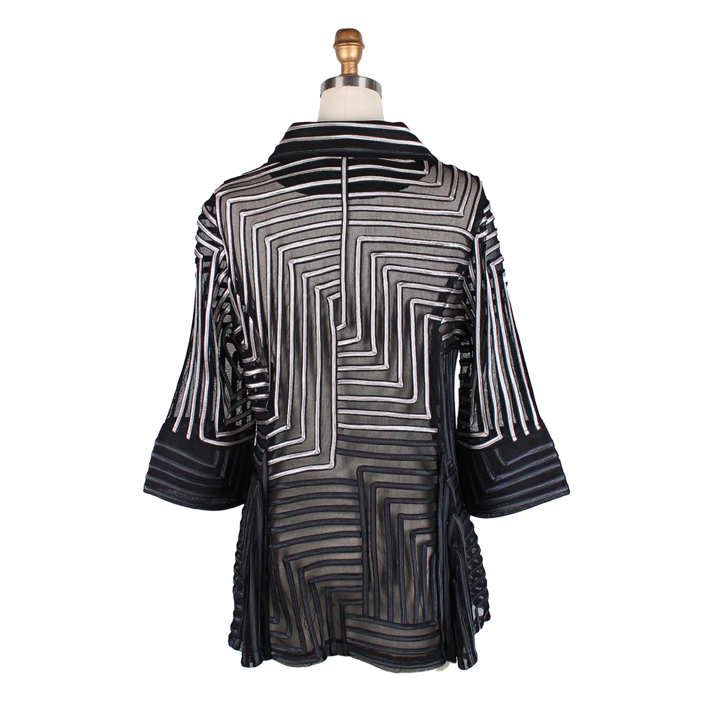 Damee Sheer Geometric Soutache Jacket in Grey/Black - 2370-GRY