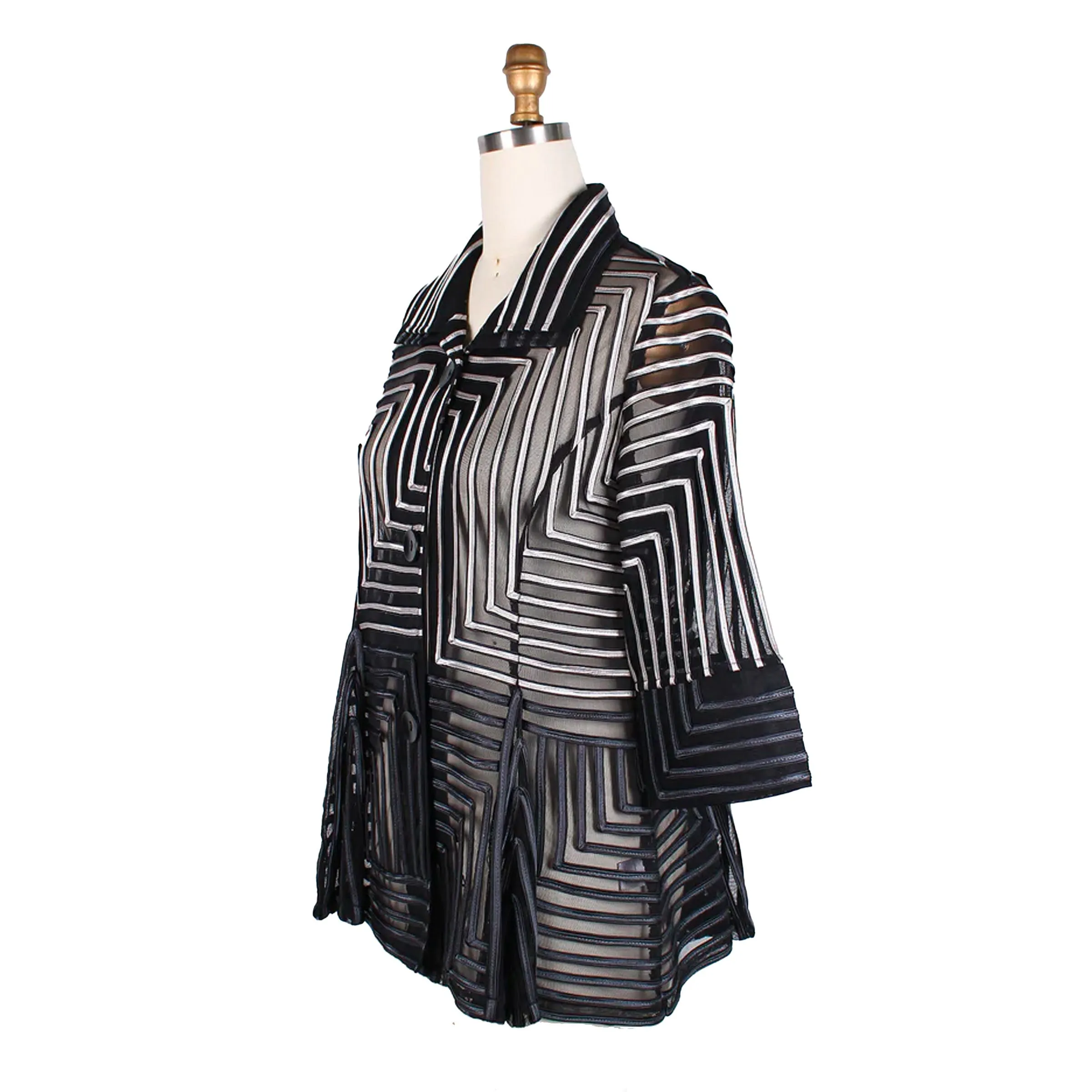 Damee Sheer Geometric Soutache Jacket in Grey/Black - 2370-GRY