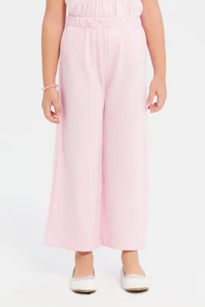 Girls Pink Textured Trousers