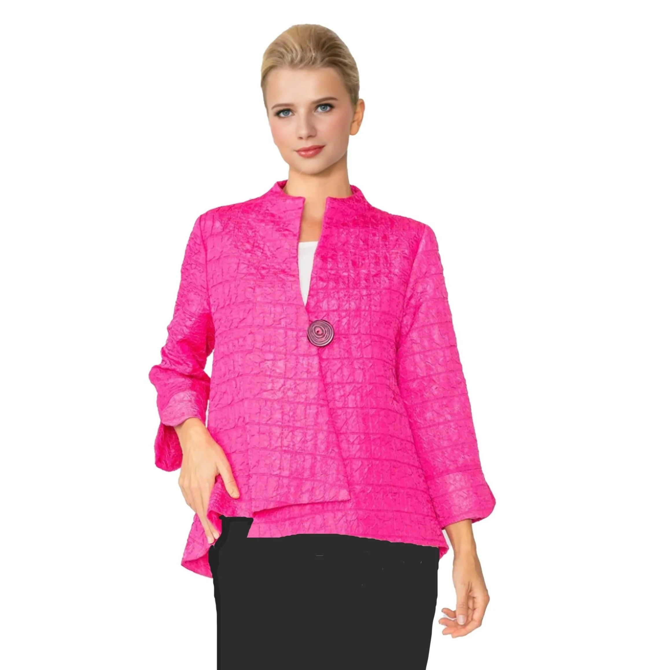 IC Collection Jacquard One-Button Jacket in Fuchsia - 6288J-FS - Size M Only!