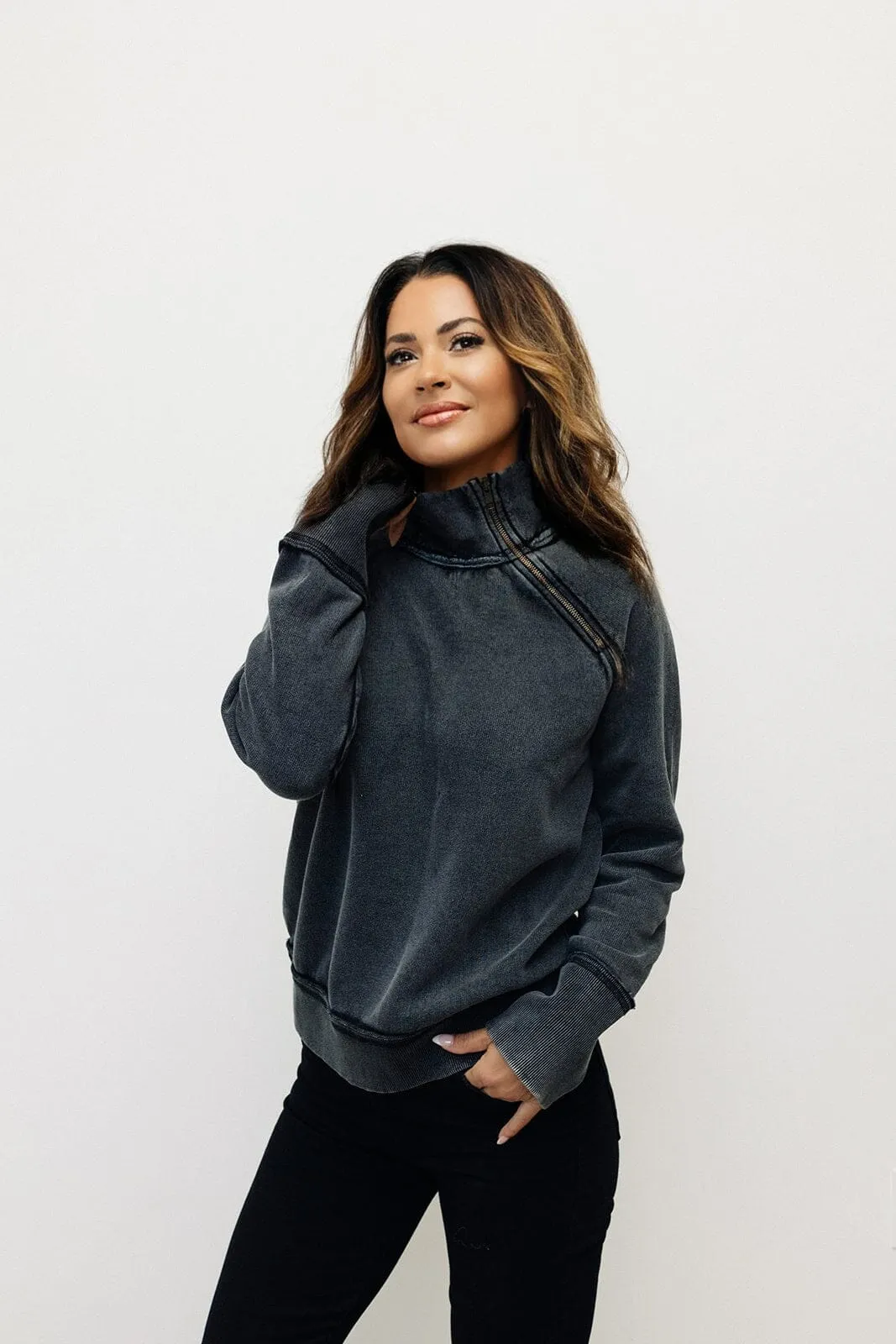 Just A Game 1/2 Zip | Washed Black