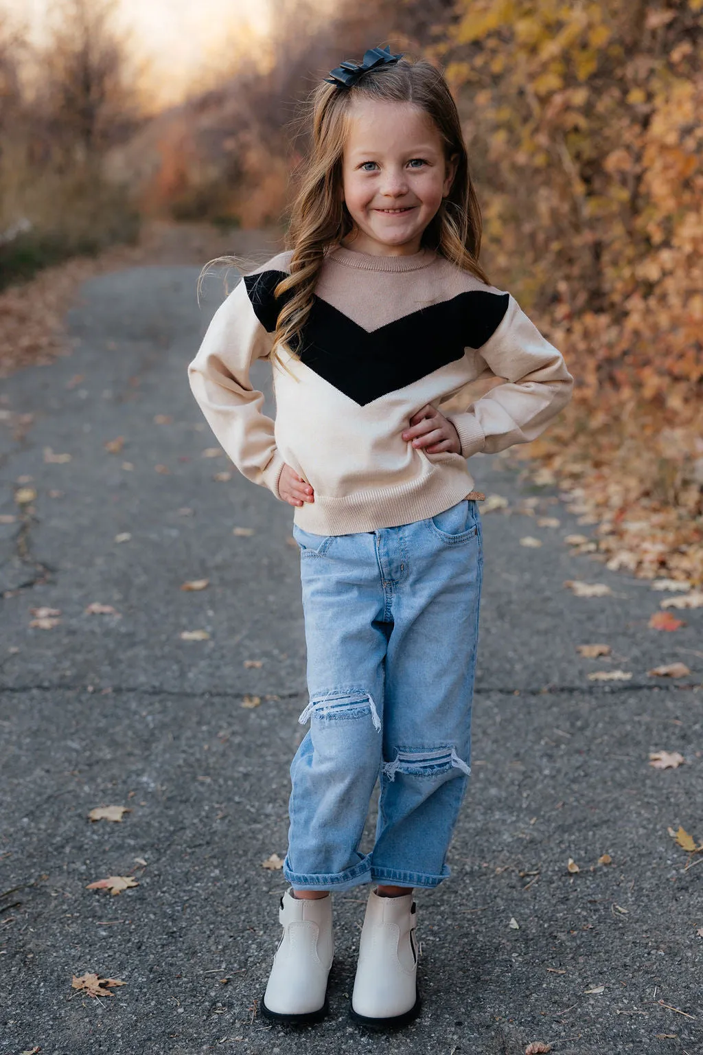 Little Girl's Wally Sweater-Cream/Black/Tan