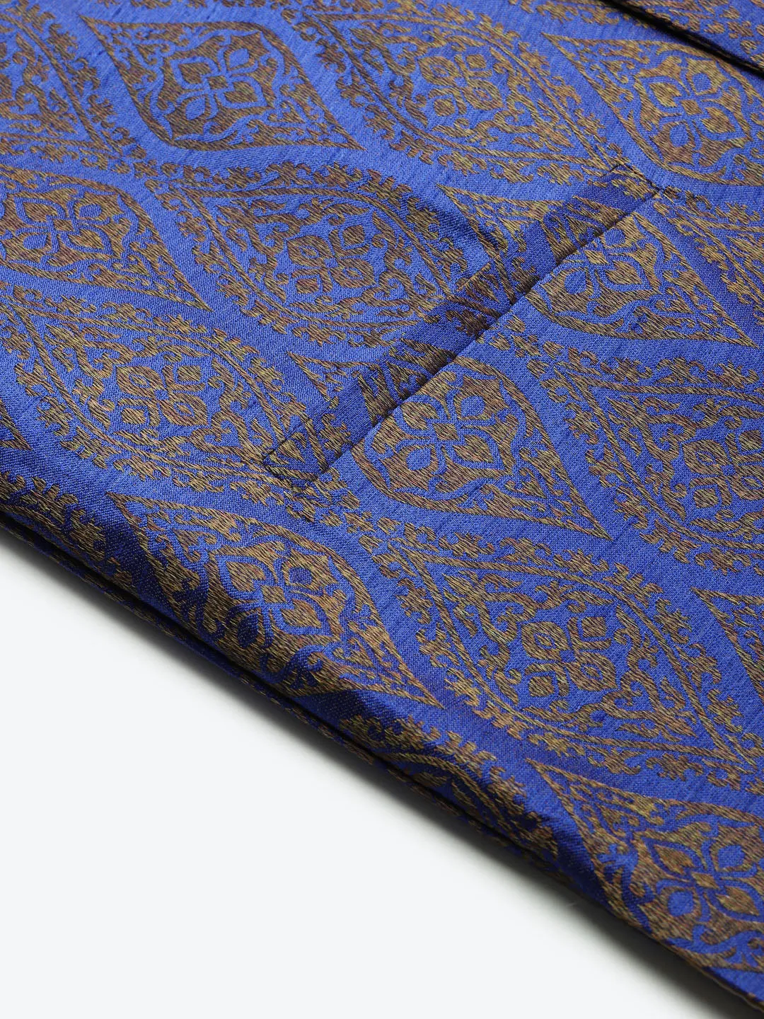 Men's Jacquard Silk Blue & Gold Waistcoat