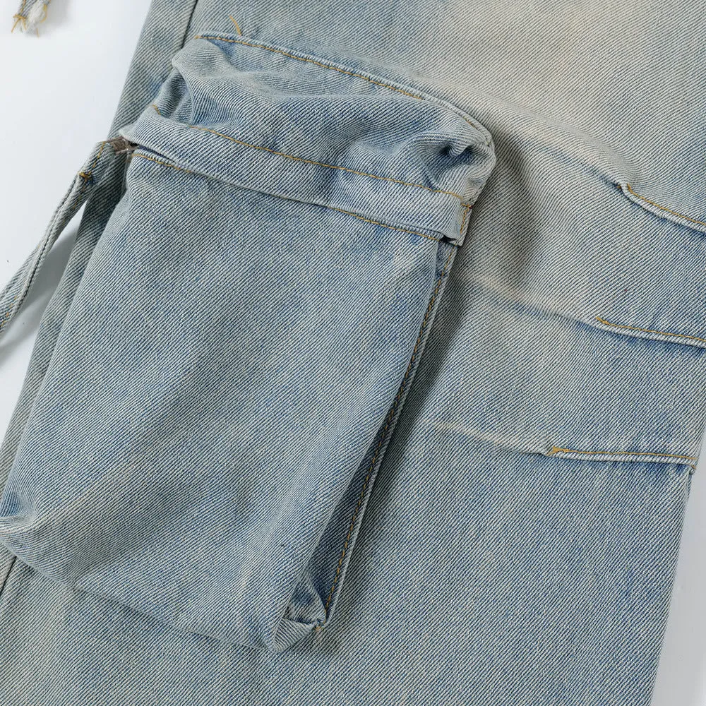 Men's Zipper Overalls Denim Trousers