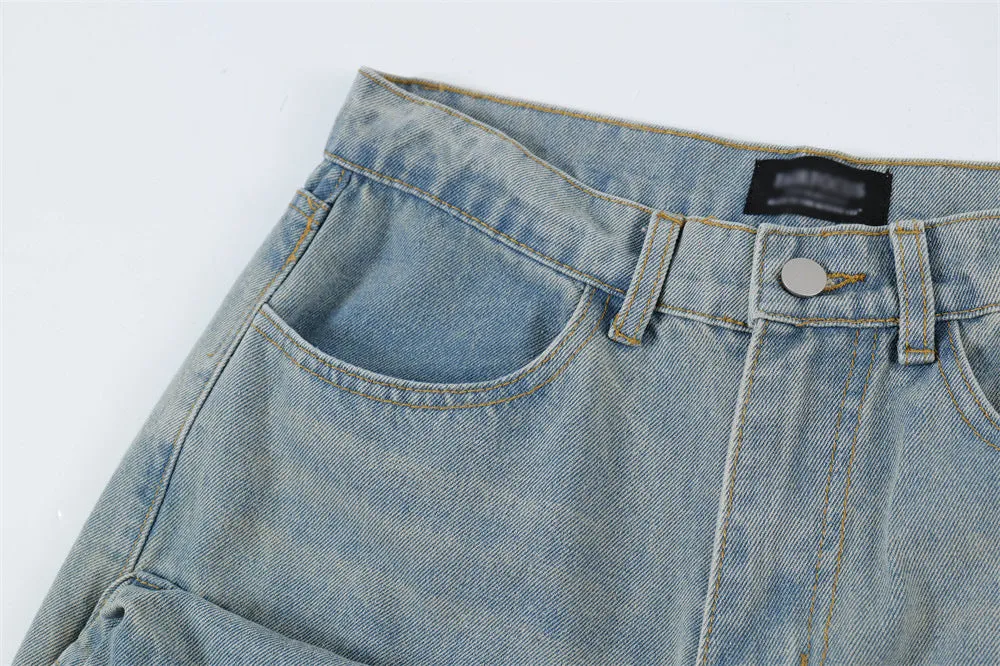 Men's Zipper Overalls Denim Trousers