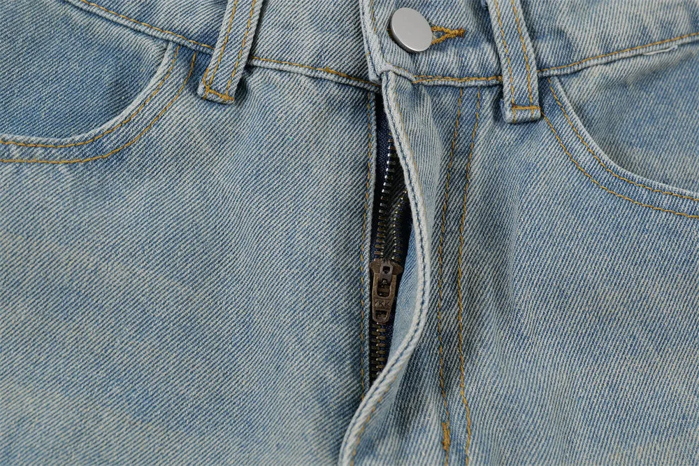 Men's Zipper Overalls Denim Trousers