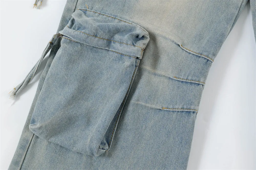 Men's Zipper Overalls Denim Trousers