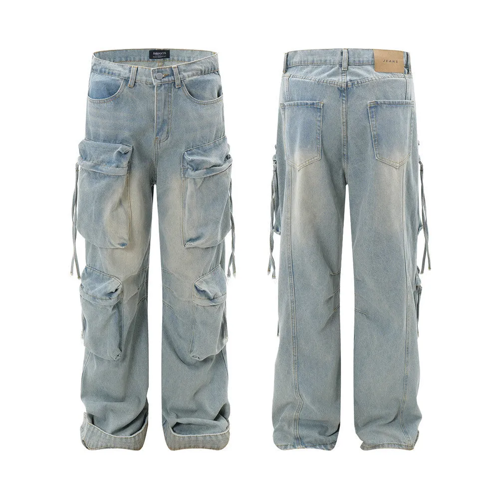 Men's Zipper Overalls Denim Trousers