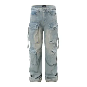 Men's Zipper Overalls Denim Trousers