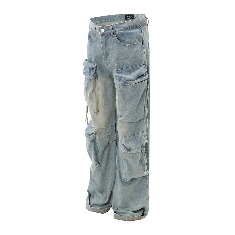 Men's Zipper Overalls Denim Trousers
