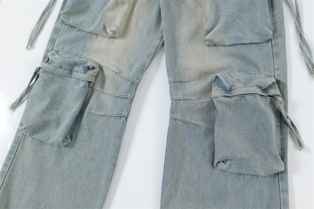 Men's Zipper Overalls Denim Trousers
