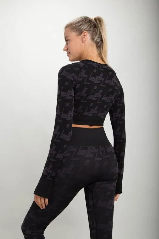 Mono B Seamless Geometric Long Sleeve - Charcoal