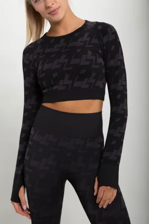 Mono B Seamless Geometric Long Sleeve - Charcoal