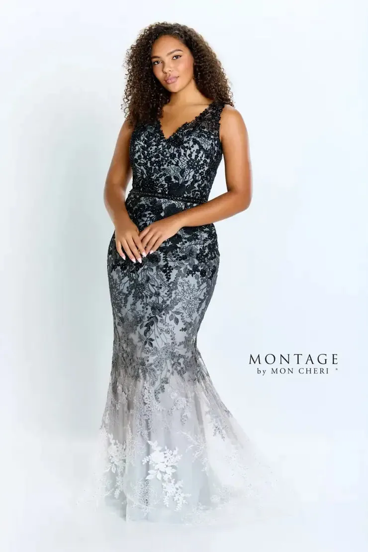 Montage 122903 Ombre Embroidered Allover Lace Fit and Flare Gown