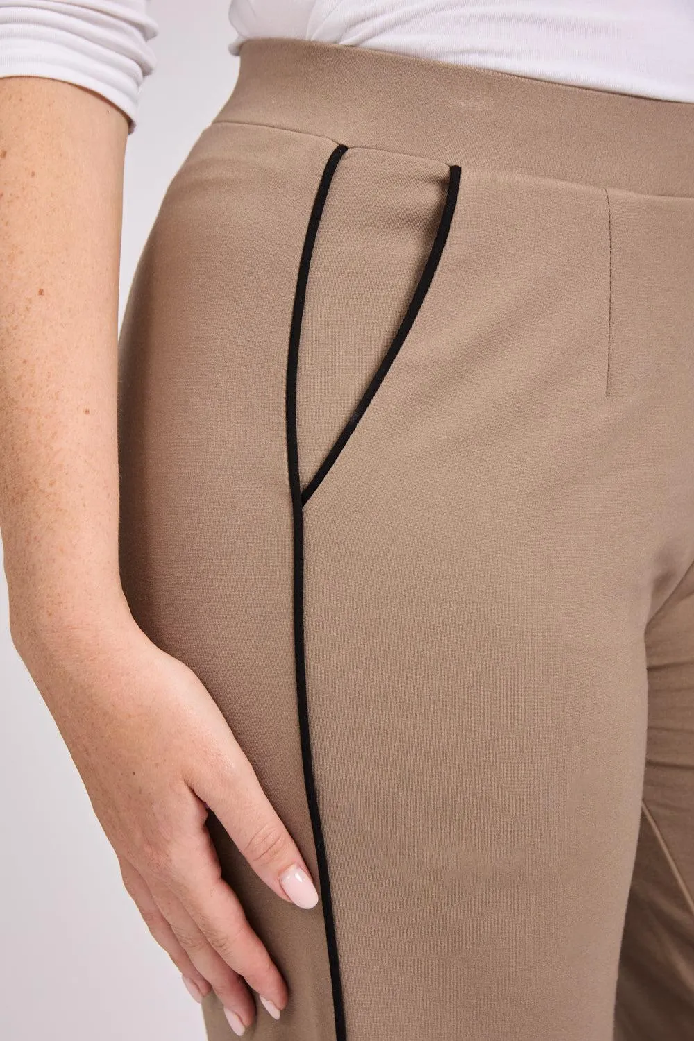 Wide Leg Trouser with Seam- Beige