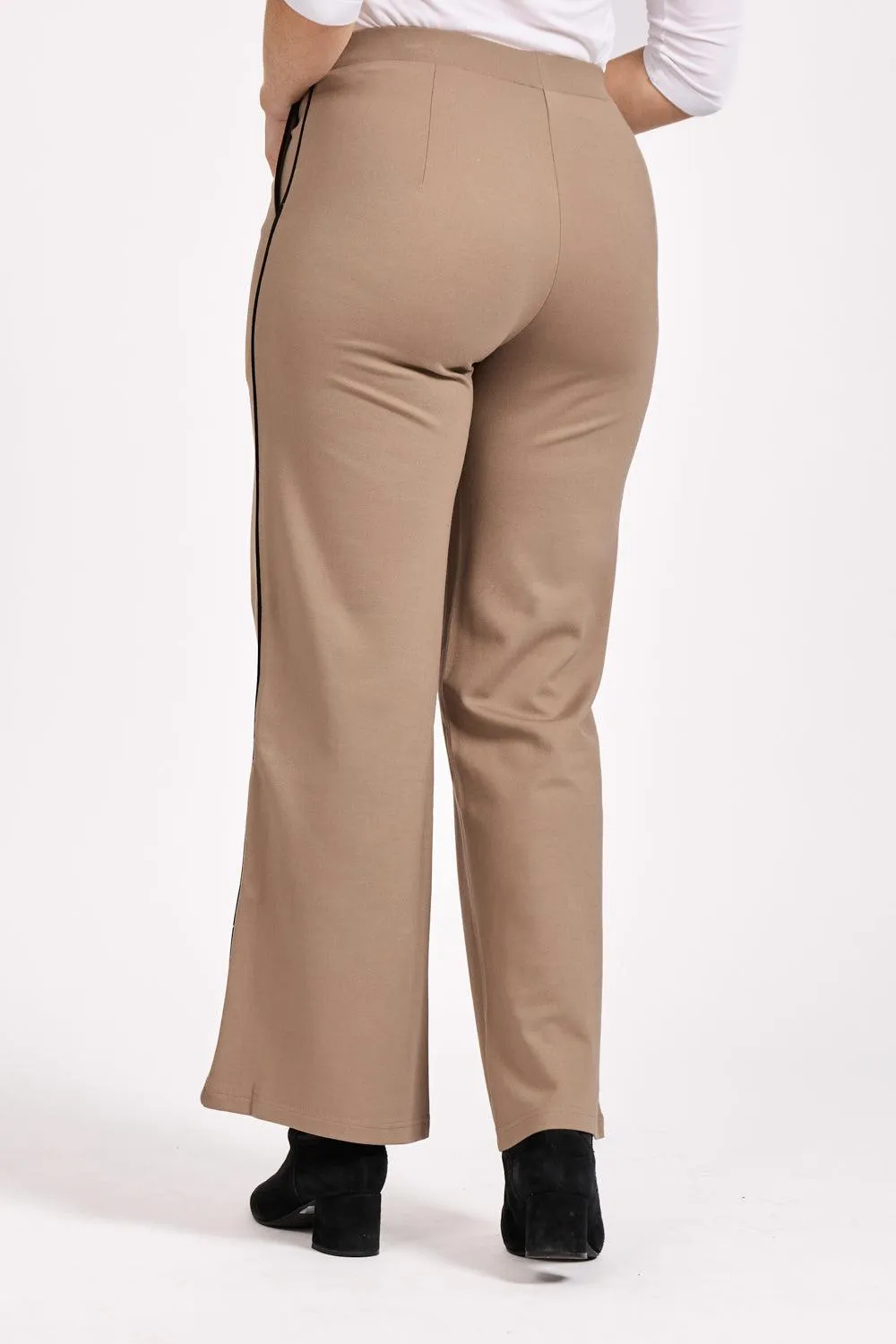 Wide Leg Trouser with Seam- Beige